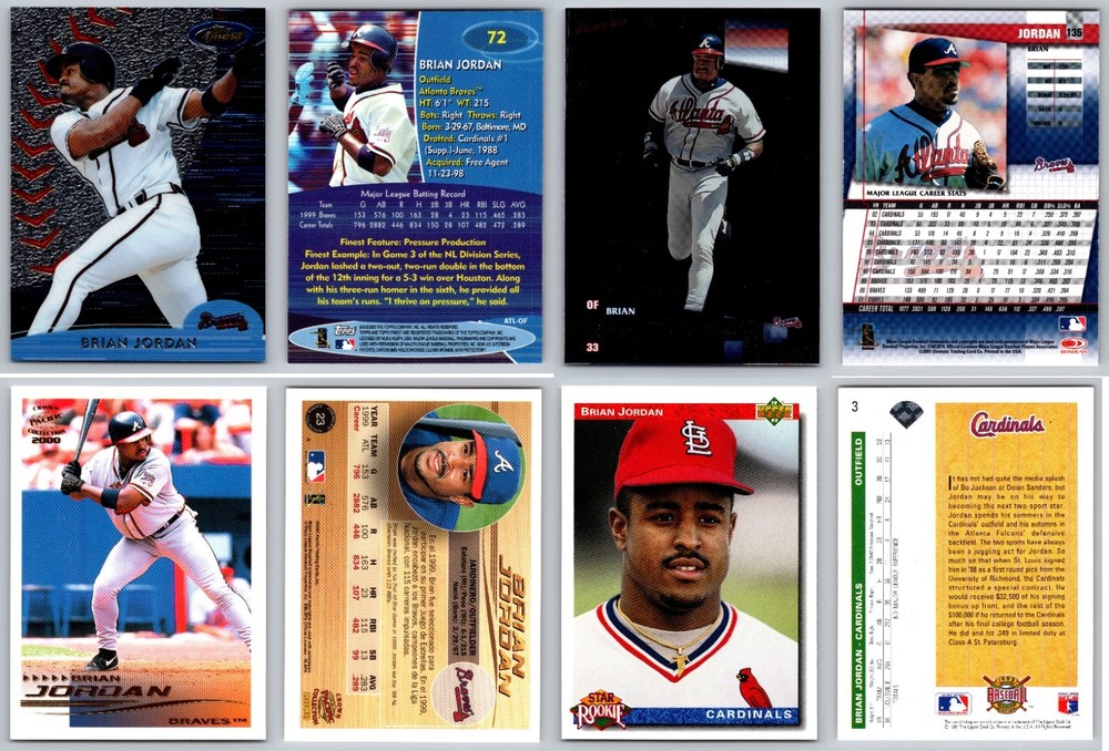 Brian Jordan 4 Card Collectors Lot – St. Louis Cardinals / Atlanta Falcons
