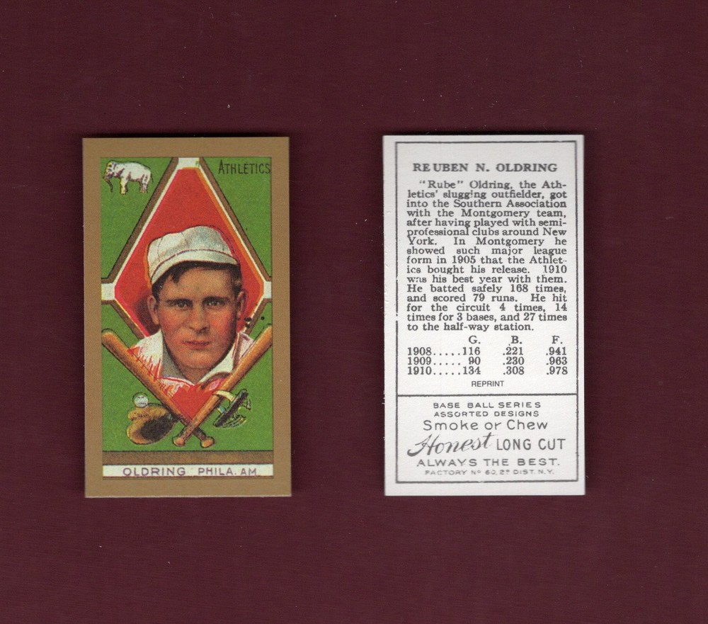 1911 Gold Border: REUBEN ‘RUBE’ OLDRING, Athletics | T205 REPRINT card