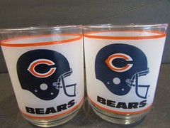 Chicago Bears NFL & Mobil Set of 2 Frosted DOF Rocks WHISKEY Bourbon 4″ Glasses
