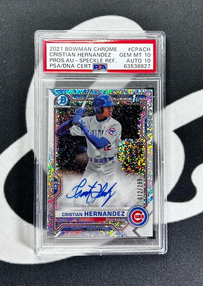 2021 BOWMAN CHROME PROSPECT AUTO SPECKLE CRISTIAN HERNANDEZ /299 PSA 10