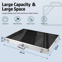 Silver Large Aluminum Show Trading Sports Card TCG Jewelry Display Case 34″X22″