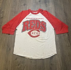 VTG 1996 Cincinnati Reds Raglan Baseball Tee True-Fan Sportswear Red/White XL