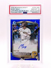 2025 Bowman Draft – Chrome Prospect Auto Murf Gray Blue Wave 2/150 PSA 10
