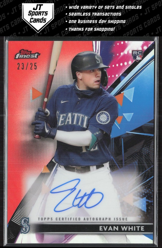 2021 Topps Finest Evan White FA-EW RC Orange Refractor Auto /25 Mariners