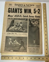 “THE CATCH” Willie Mays Newspaper Daily News NY 1954 MLB World Series Game 1 Sep