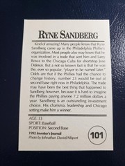 Ryne Sandberg Chicago Cubs 1992 Investor’s Journal Blue Extended Black Border