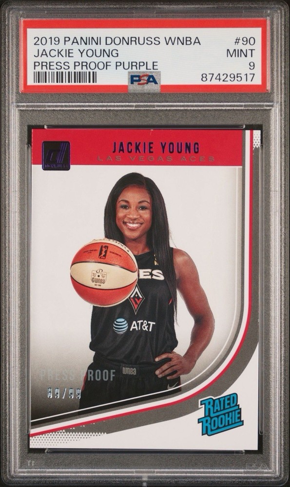 Jackie Young 2019 Donruss WNBA Rated Rookie Press Proof Purple 89/99 #90 PSA 9