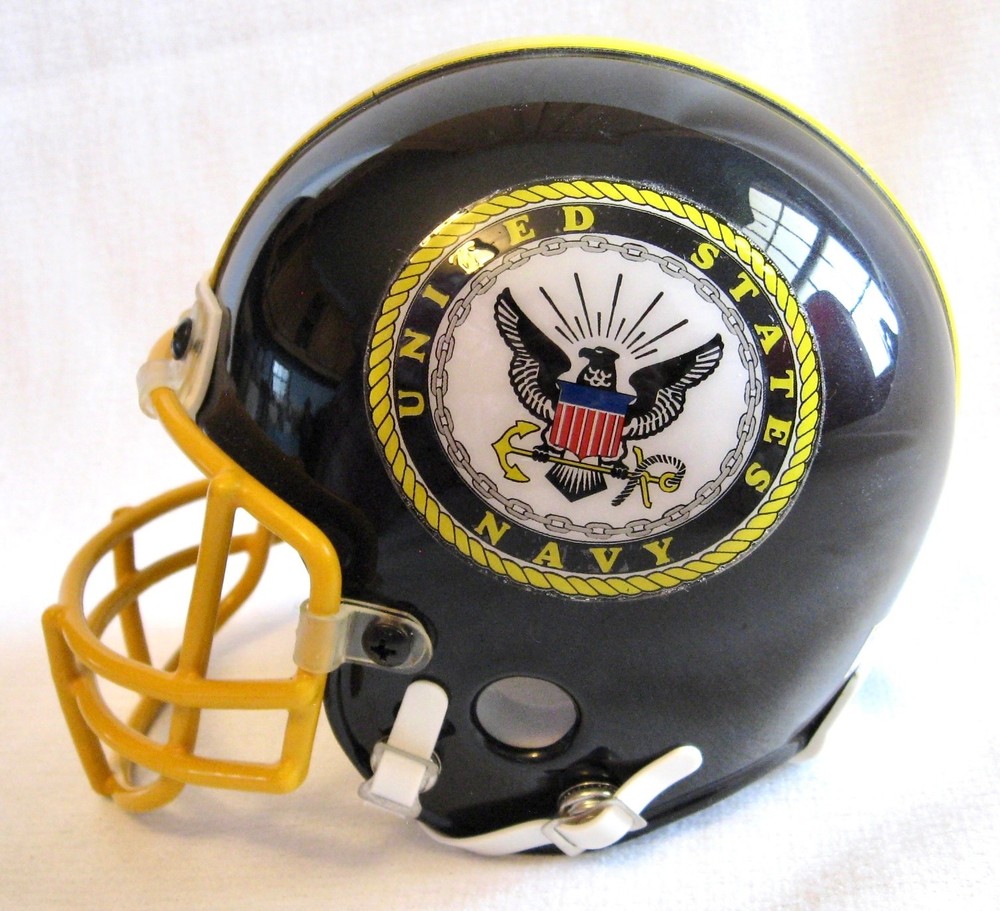 US NAVY MINI FOOTBALL HELMET Glossy Blue w Yellow Grill, No Tags, Maker Unknown