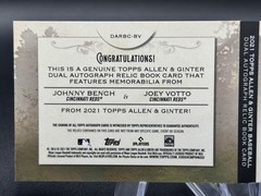 2021 Topps Allen & Ginter Joey Votto Johnny Bench Dual Auto Relic Booklet 9/10
