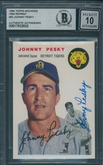1994 Topps Archives 1954 Reprint #63 Johnny Pesky Beckett Signed Auto 10 *2832