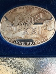 Super Bowl XXI .999 Fine Silver Belt Buckle In Original Case. NFL licensed.