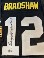 Terry Bradshaw Signed Pittsburgh Steelers Black Mitchell & Ness Jersey & BAS COA