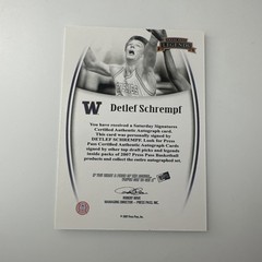 2007-08 Press Pass Legends Signatures Detlef Schrempf Auto Washington Huskies 