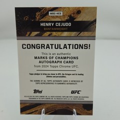 Topps 2024 Chrome UFC Marks of Champions Henry Cejudo #MOC-HCE Gold Auto /50