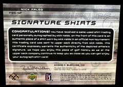 Nick Faldo 2003 Upper Deck SP Game Used Edition /375 Signature Shirts #F95-NF
