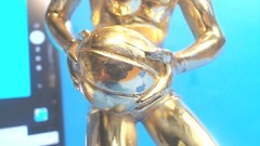 Vintage- Cast ZINC- Gold Tone- Metal Basketball Trophy Topper 8- 7/8”Tall