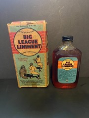 Vintage Antique Baseball BIG LEAGUE LINIMENT Full Glass Bottle With Box