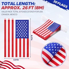 HunnmingRe 30 Pcs American Canadian Mexican String Flags 26 ft multicolor