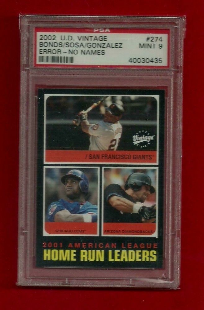2002 UPPER DECK VINTAGE No Names ERROR Barry BONDS HR KING HOF ? PSA 9 MINT !