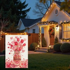 Valentines Day Mason Jar Garden Flag 12×18 Inch Double 12×18 inches, Pink