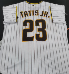Fernando Tatis Jr. #23 Padres White Stripe Cool Base Sewn Stitched Jersey.