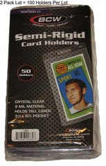 Lot of 100 BCW Semi Rigid Tall / Widevision /Gameday Trading Card Holders
