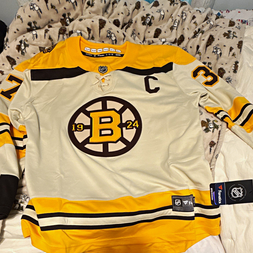 Fanatics Boston Bruins NHL Hockey Jersey Captain C White Yellow Black