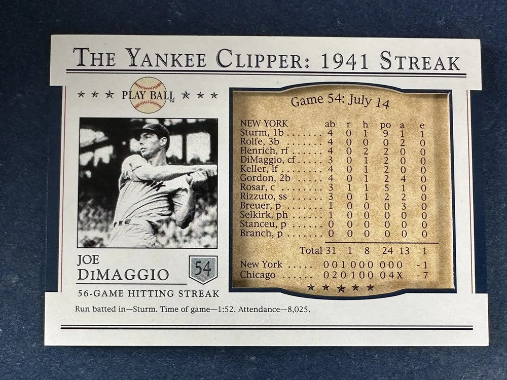2003 Upper Deck Play Ball Streak #S-54 Joe DiMaggio New York Yankees