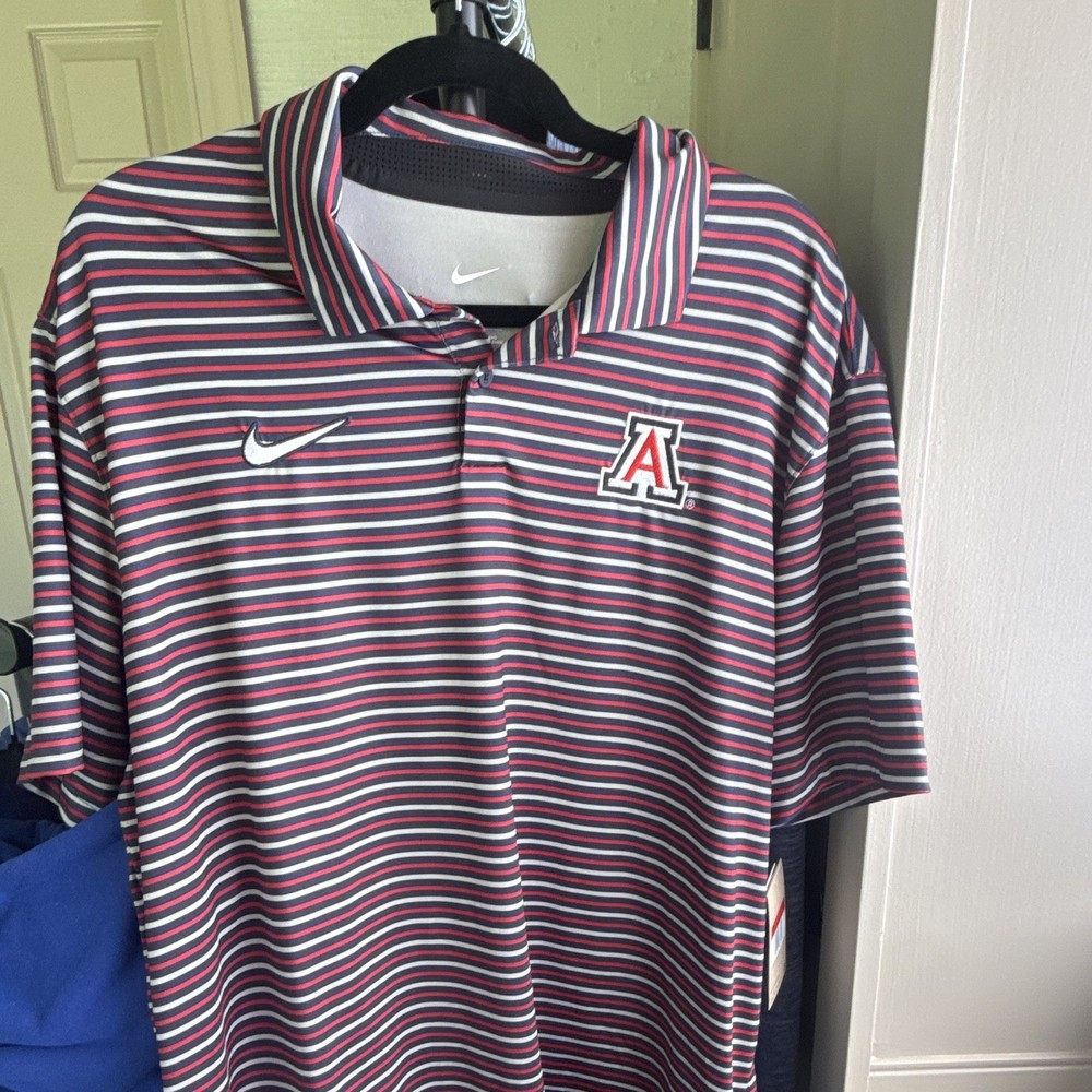 nike dri-fit arizona wildcats striped polo shirt mens size l multicolor