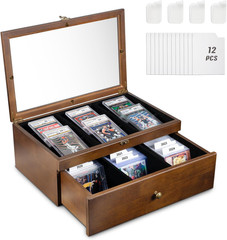 Trading Card Storage Box, 70+ Graded Card Storage Box with Custom Drawer, Woo…