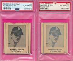 PSA LOT 2) w/RARE BLACK INK WARREN SPAHN ROOKIE R346 BLUE TINT 1948 #20 RC TPHLC