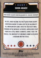 2025 Topps Chrome McDonald’s All American SHON ABAEV RC RayWave Refractor #1 NM
