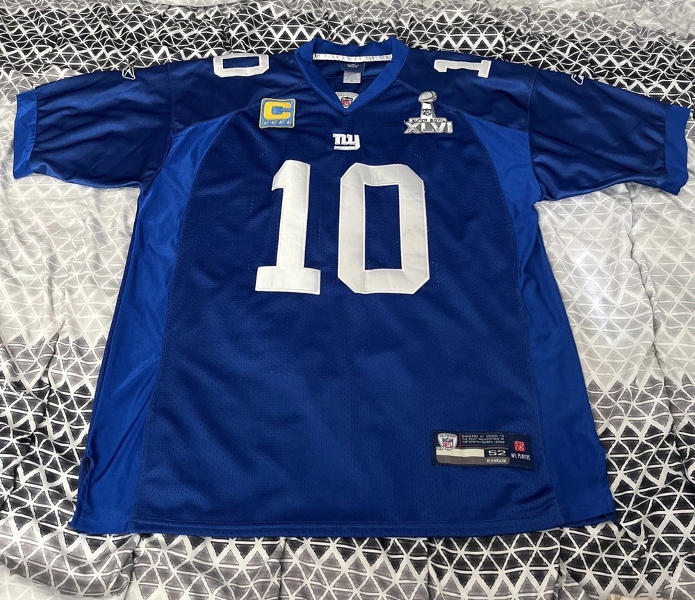 Reebok Super Bowl XLVI Eli Manning New York Giants Red Jersey Captain Patch 52